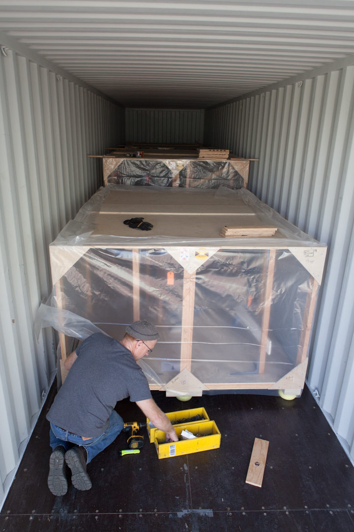 Bill "blocks" the crates against the inside of the container to arrest any shifting during transport.